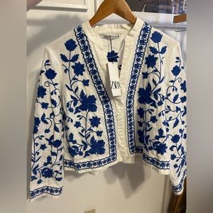 NWT Gorgeous Zara Shirt with Blue Embroidery